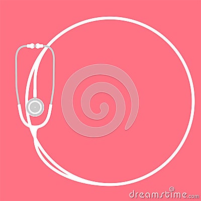 Stethoscope white color and circle shape frame made from cable flat design Vector Illustration