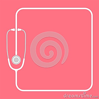 Stethoscope white color and square shape frame made from cable flat design Vector Illustration