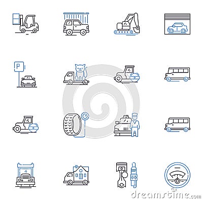 Stevedoring line icons collection. Docking, Loading, Unloading, Shipping, Stowing, Cargo, Maritime vector and linear Vector Illustration