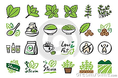 Stevia icon set. hand drawn doodle icons cartoon logo vector and illustration Vector Illustration