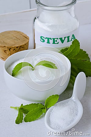 Stevia Powder. Natural Sweetener. Stock Photo