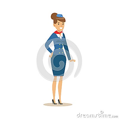 Stewadess In Blue Uniform, Part Of Airport And Air Travel Related Scenes Series Of Vector Illustrations Vector Illustration