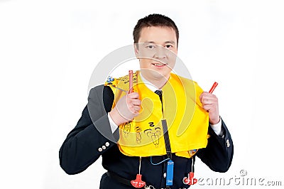 Steward with life jacket Stock Photo