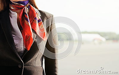 Stewardess on the airfield. Stock Photo