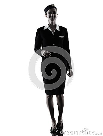 Stewardess cabin crew woman walking isolated silhouette Stock Photo