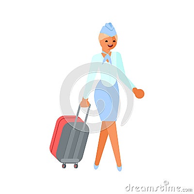 Stewardess character with suitcase Vector Illustration