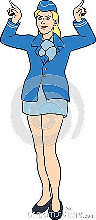 Stewardess demonstrating Vector Illustration