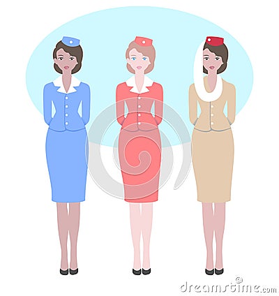 Stewardess in different national uniform Vector Illustration