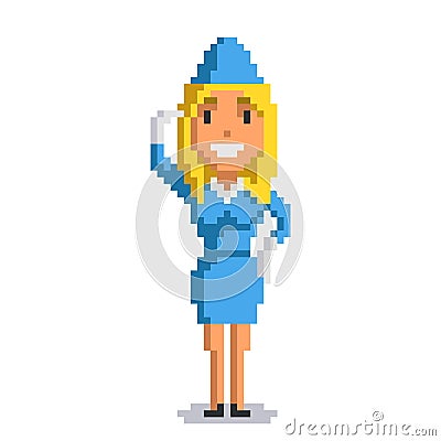 Stewardess pixel art Vector Illustration