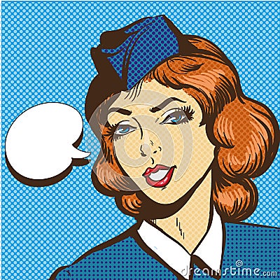 Stewardess pop art retro comic style vector illustration Vector Illustration