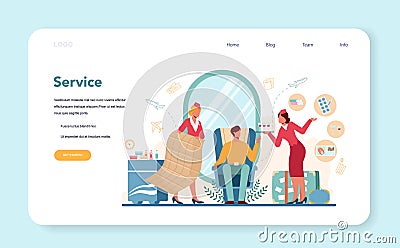 Stewardess service web banner or landing page. Flight attendants Vector Illustration