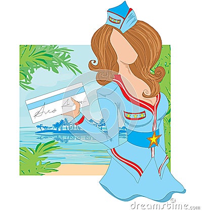 Stewardess with ticket Vector Illustration