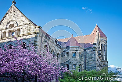Stewart Hall with Flowering Trees Editorial Stock Photo