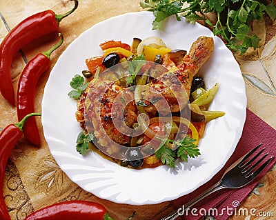 Stewed chicken with vegetables Stock Photo