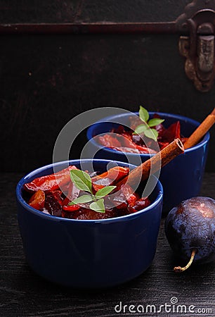 Stewed plums Stock Photo