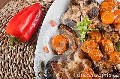 Stewed vegetables with fish Stock Photo