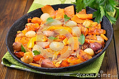 Stewed vegetables in frying pan Stock Photo