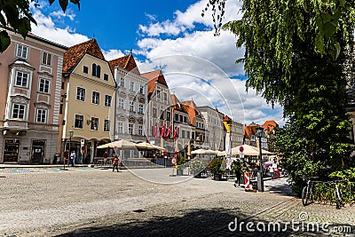 Steyr, Austria - July 10, 2019: Colorful buildings in Steyer city center Editorial Stock Photo