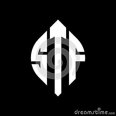 STF circle letter logo design with circle and ellipse shape. STF ellipse letters with typographic style. The three initials form a Vector Illustration