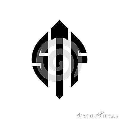 STF circle letter logo design with circle and ellipse shape. STF ellipse letters with typographic style. The three initials form a Vector Illustration