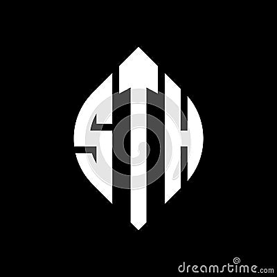 STH circle letter logo design with circle and ellipse shape. STH ellipse letters with typographic style. The three initials form a Vector Illustration