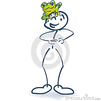 Stick figure with a frog on his head Vector Illustration