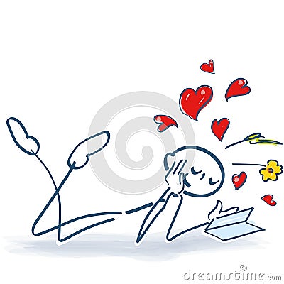 Stick figure reads a romance novel in the garden Vector Illustration