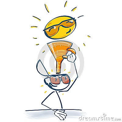 Stick figure funnels the sun into the brain with a funnel Vector Illustration