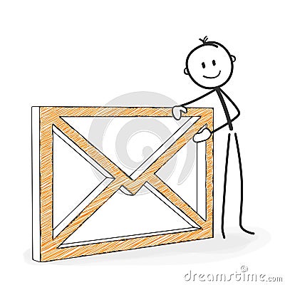 Stick Figure Cartoon - Stickman with an Envelope Icon. Symbolic Stock Photo