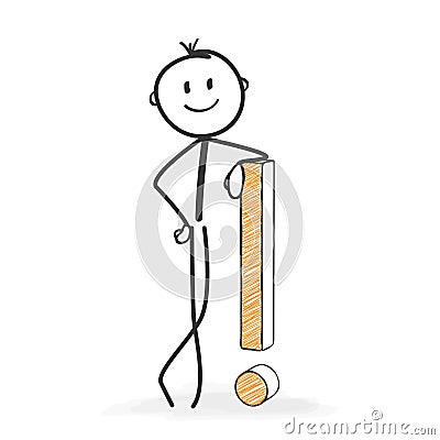 Stick Figure Cartoon - Stickman with an Exclamation Point Icon. Stock Photo