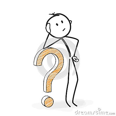 Stick Figure Cartoon - Stickman with a Question Mark Icon. Looking For Solutions. Stock Photo