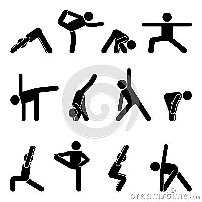 Stick figure basic yoga position set Vector Illustration