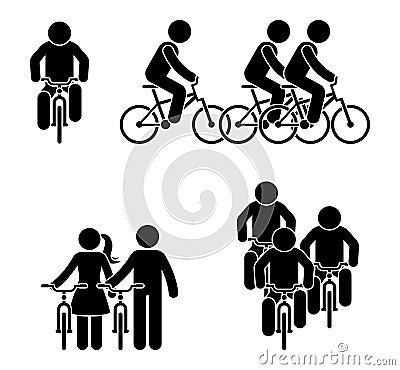 Stick figure bicycle race pictogram. Sport activity fitness icon. Vector Illustration