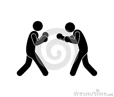 Stick figure boxing icon, boxers duel Vector Illustration