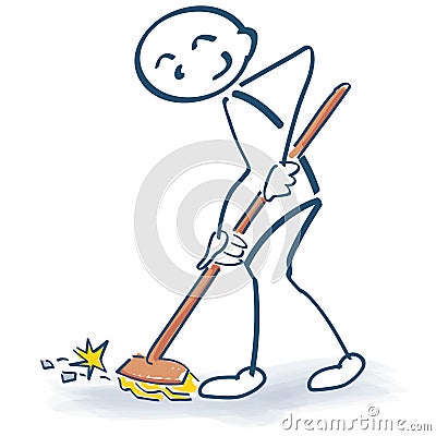 Stick figure with a broom Vector Illustration