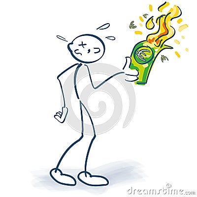 Stick figure burns euros down Vector Illustration