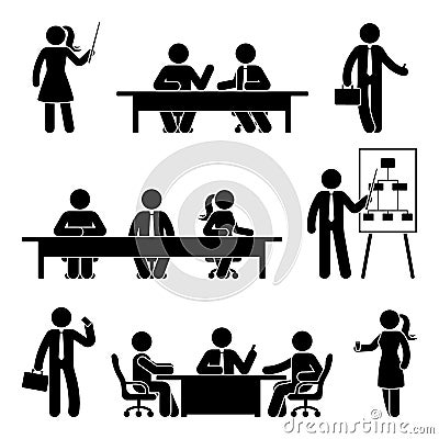 Stick figure business meeting icon set Vector Illustration