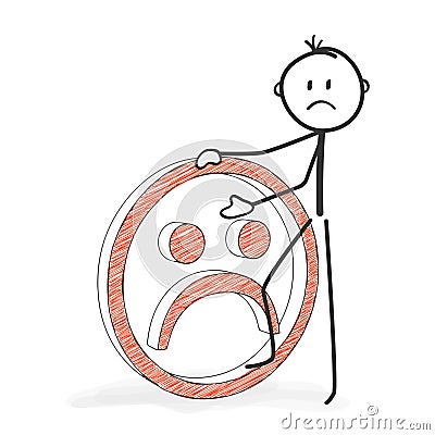 Stick Figure Cartoon - Stickman with a Mad, Bad, Sad Smiley Icon Stock Photo