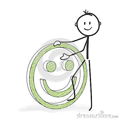 Stick Figure Cartoon - Stickman with a Positive Smiley Icon Stock Photo