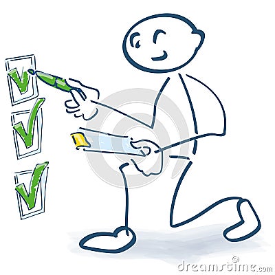 Stick figure with clipboard checks a checklist Vector Illustration