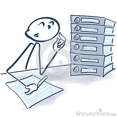 Stick figure with files and overtime Vector Illustration