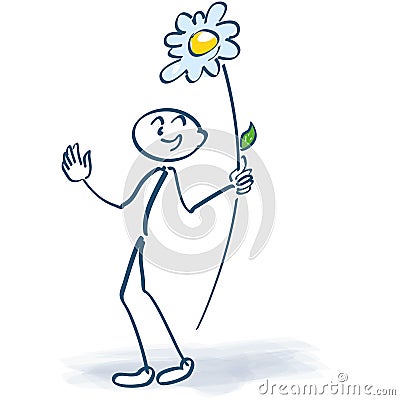 Stick figure with a flower lolly Vector Illustration