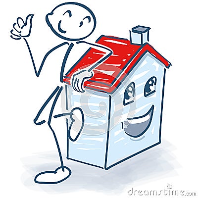 Stick figure with house and household Vector Illustration