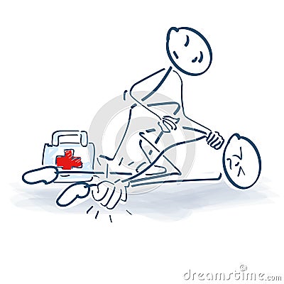 Stick figure with injury and medical help Vector Illustration