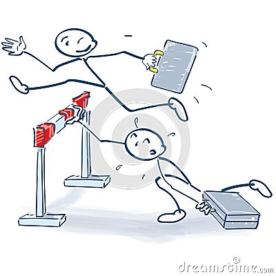 Stick figure jumps better over a hurdle than others Vector Illustration