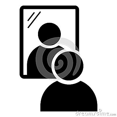 Stick Figure Man Looking Into Mirror. Black Illustration Isolated on a White Background. EPS Vector Vector Illustration