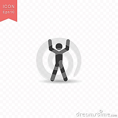 Stick figure a man raises his hand silhouette icon simple flat style vector illustration on transparent background Vector Illustration