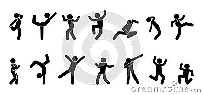 Stick figure man various poses, gestures of people Vector Illustration