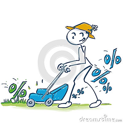 Stick figure and percentages lawn mower Vector Illustration