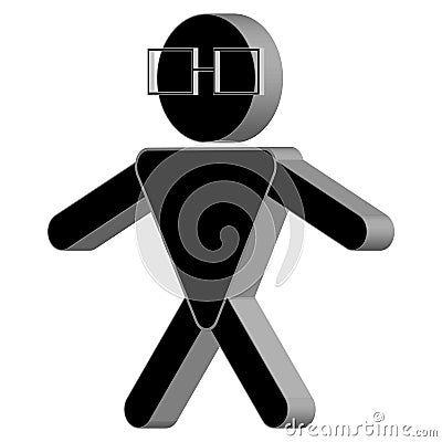 Stick figure, the person black on a white background, for design and registration costs stickman, lifts weights, 3D. Vector Illustration